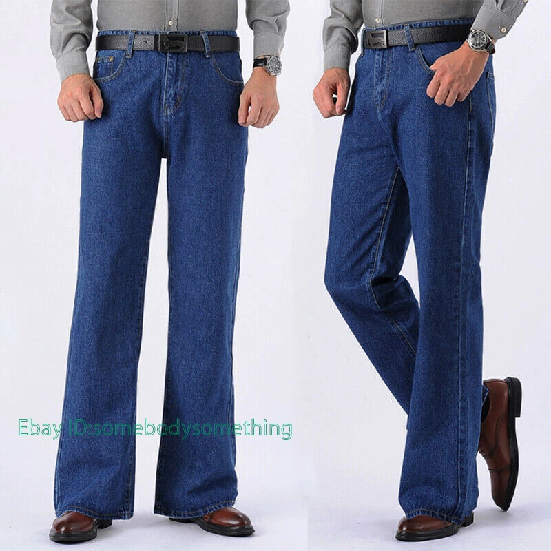 Mens Bell Bottom Jeans Flared Denim Pants Retro 60S 70S Loose Casual  Trousers