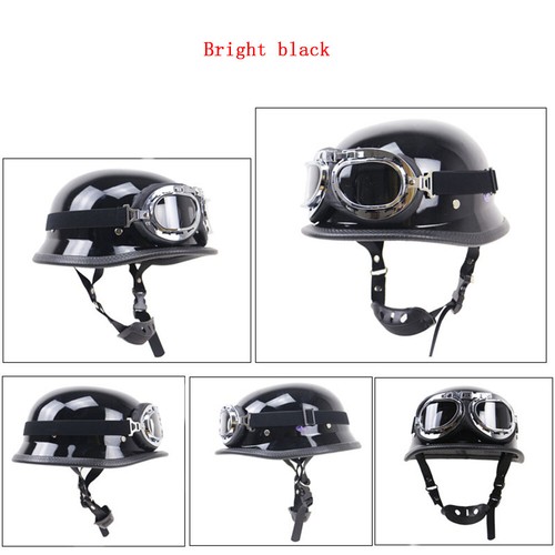 DOT German Style Motorcycle Half Helmet w/Goggles Chopper Cruiser Scooter Helmet - Foto 8 di 15