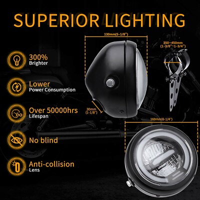 For Suzuki GS 450 250 500 750 1000 LED Headlight Hi/Lo DRL Yellow