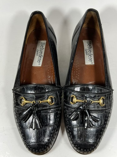 Genuine Belvedere Crocodile Leather Mens Loafers Shoes Size 8M Italy Hand Made