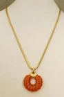 Vintage Costume Jewelry Carnelian Lucite Goldtone Pendant TRIFARI Necklace 24"