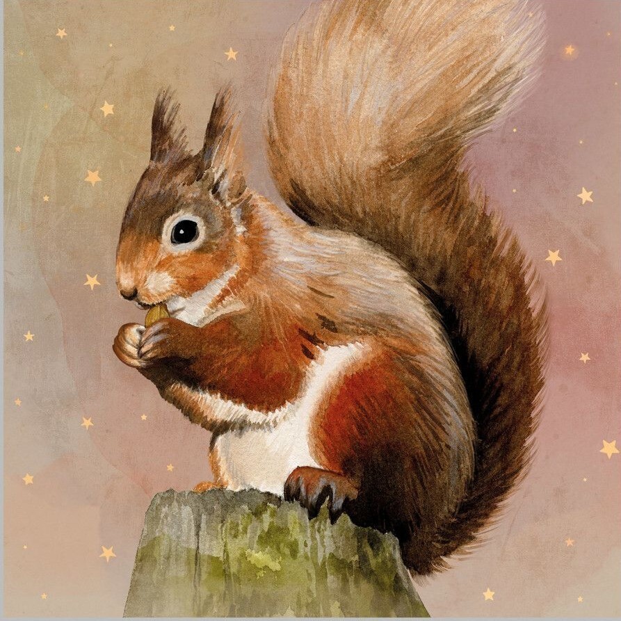 4 x Napkin/33cm/3Ply/Decoupage/Animals/Little Red Squirrel on Tree Stump