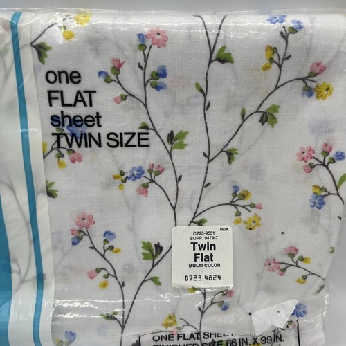 NEW Vintage JC Penney Floral Cross Stitch Flat Sheet Twin Size No Iron Muslin - Picture 2 of 3