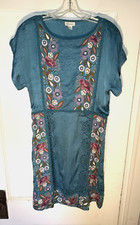 Sundance Malika Crinkle Cupro Floral Embroidered Dress Blue Size XS.  d981