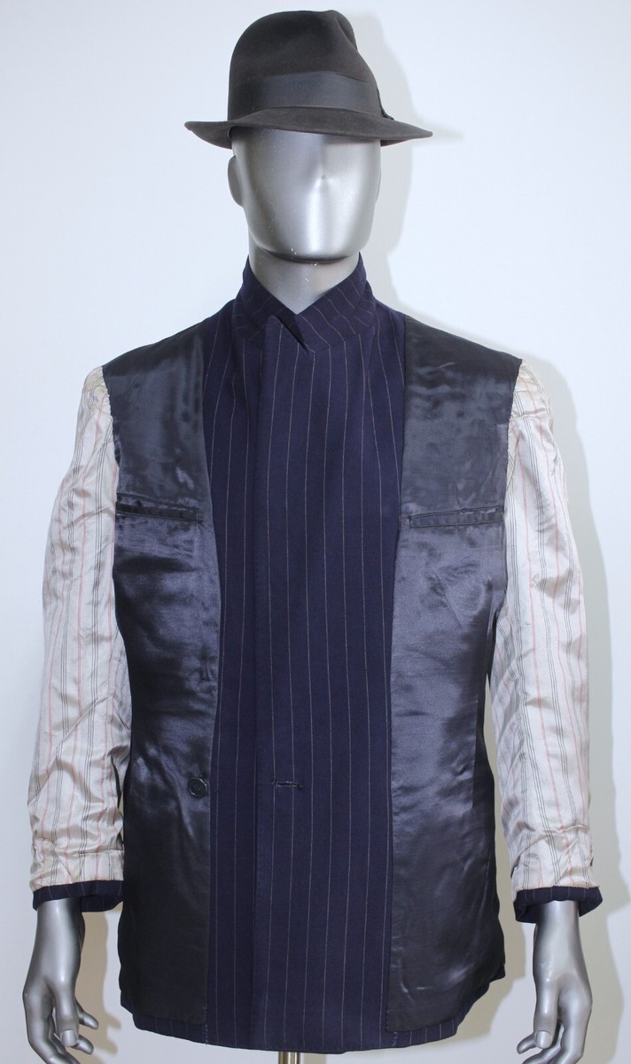 French 1940s Blue Striped Wool Double Breasted Tailored Suit