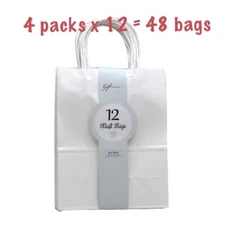48 White Medium  Kraft Paper Party Shopping Gift Bags with Handles Retail 10x8x4