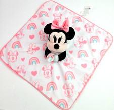 Disney Baby Minnie Mouse Lovey Security Blanket 13.5 inch Pink White Rainbows