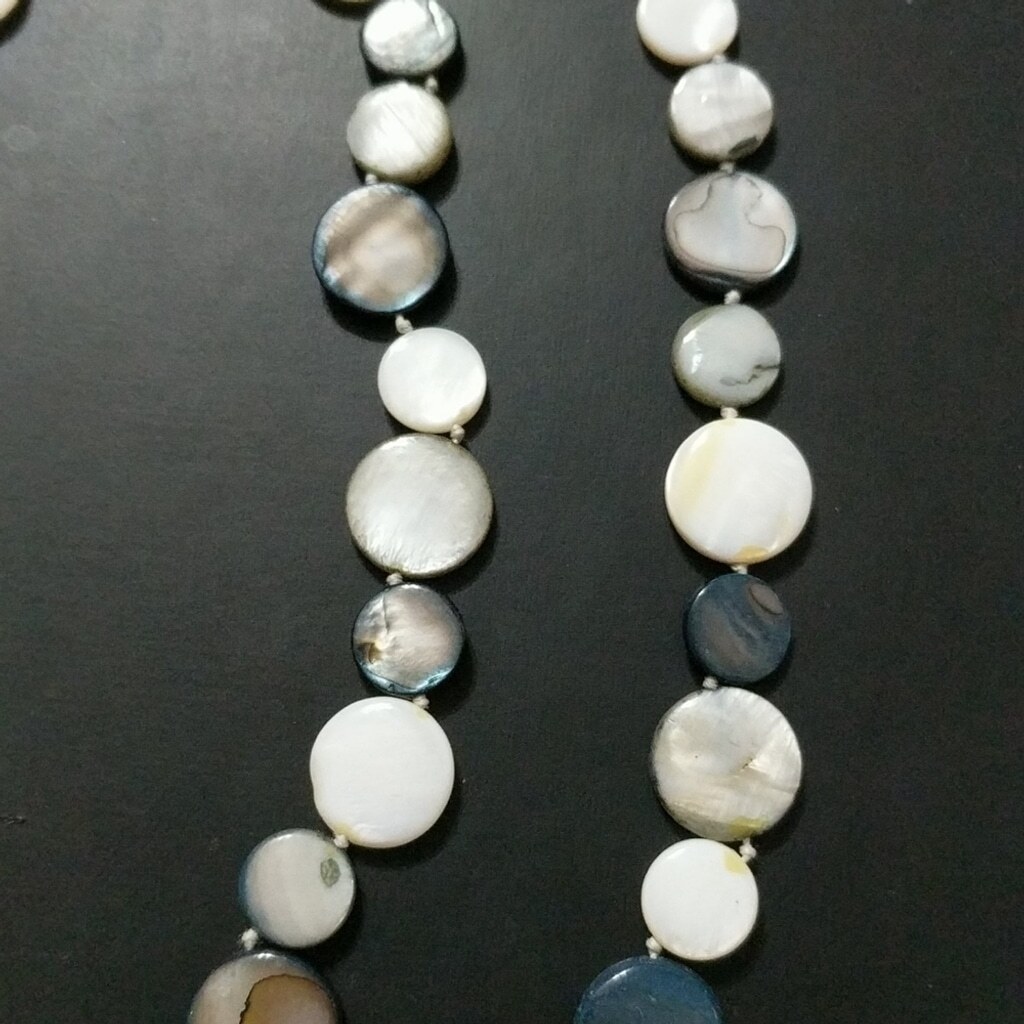 Cream and Grey Shell Disc Statement Necklace - image 2