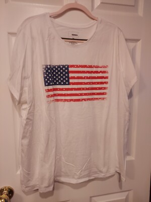 Sonoma Goods For Life Womens Plus American Flag White Tee New 2X Short Sleeve
