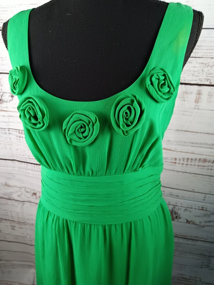 Vestido Boden Midi Para Mujer 10R Verde 100% Seda Forrado Cremallera Lateral Rosa Cóctel Foto 3 de 4