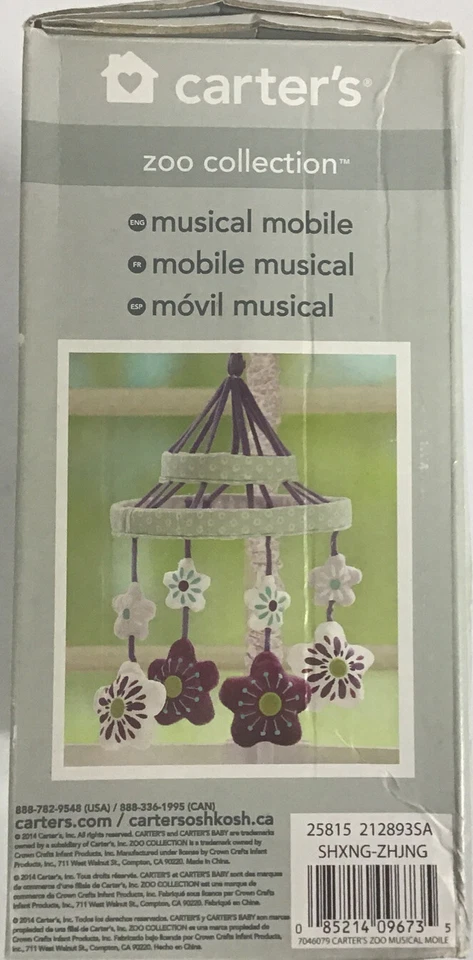 Carter's Zoo Jungle/Safari Floral Musical Mobile Lavender/Aqua/White - Image 2 of 4