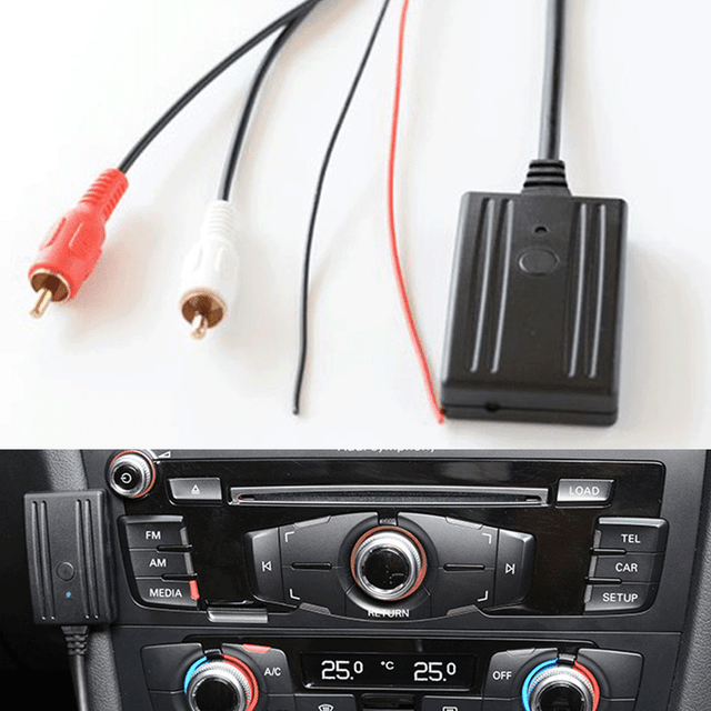 Car 2 RCA Bluetooth Audio Music Adapter AUX Cable w/ Change Song & Mic