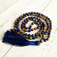 Yellow Tiger Eye Lapis Lazuli Gems Tibet Buddhist 108 Prayer Beads Mala Necklace