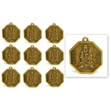 LOT OF 10 BUDDHA FENG SHUI CHARMS 1" Chinese Metal Pendant Bagua Good Luck Set