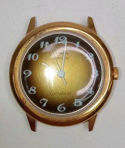 Timex Dynabeat Brown Two-Tone Electric Men's Vintage Wristwatch NEW BATTERY