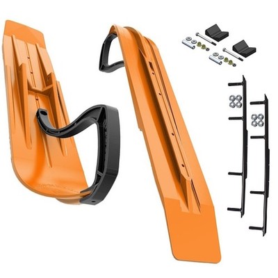 Slydog Powder Hound 8'' Orange Crush Skis w/10'' Round Bar Complete Kit Polaris