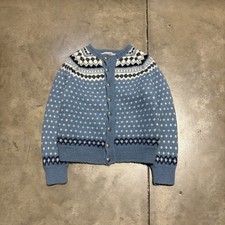 Vintage Norwegian Wool Cardigan Women S/M Nordic Fair Isle Patterned Sweater 60s