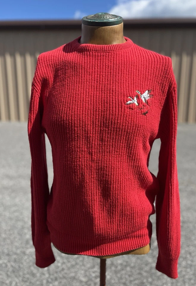 Suéter Acanalado Rojo Escocés Volador De Colección M EE. UU. Patos Bordados Caza Foto 2 de 4