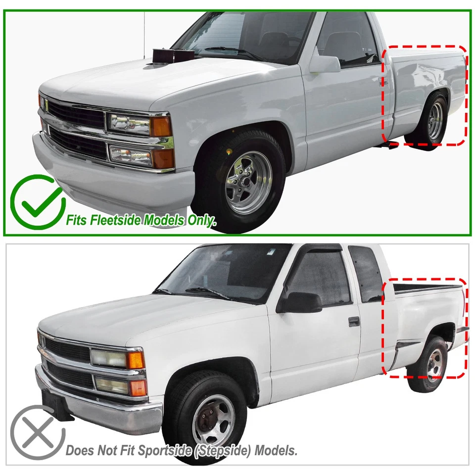 Fits 1988-1998 Chevy GMC C/K 1500 Rugged Textured Pocket Style Fender Flares 4PC Foto 3 de 4