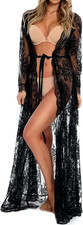 Women Sexy Long Lace Dress Sheer Gown See through Lingerie Kimono Robe Swimsuit 