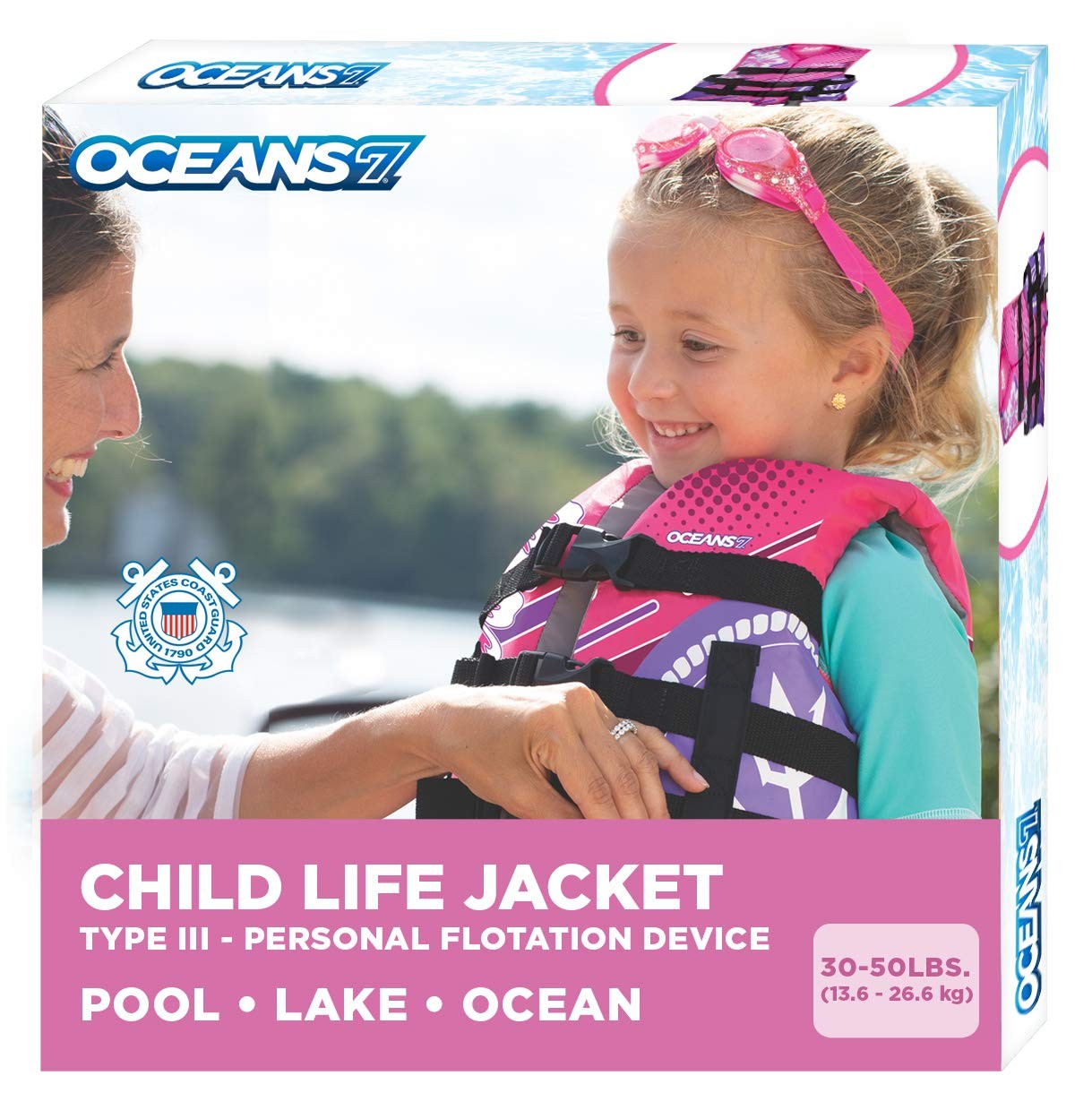 Oceans7 US Coast Guard-Approved Kids Life Jacket 30-50 lbs -Type III PFD Flex...