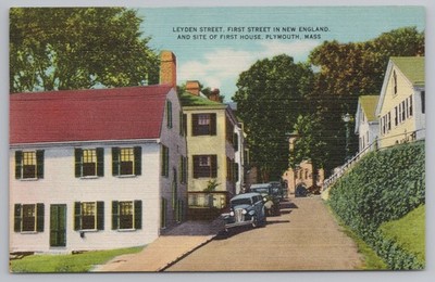 Leyden Street Plymouth MA First Street New England Postcard UNP J1187