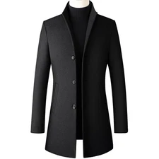 2025 New Autumn/Winter Men's Woolen Coat Mid Long Coat Business Windbreaker Coat