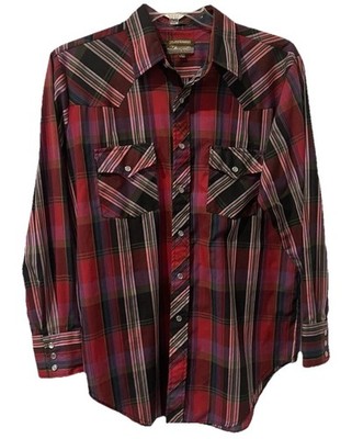 Plainsman Men's Long Sleeve Pearl Snap Red Plaid Shirt  L 16-16.5