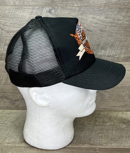 Vintage 80s Rare Harley Davidson HD Flag Black Mesh Trucker Hat Cap SnapBack - Picture 19 of 20