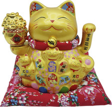Lucky Cat Waving Arm Fortune Cat Statue,Maneki Neko Beckoning,Traditional Feng S