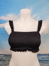 Nwt Cupshe Black With Ruffled Bikini Top Womens Size Extra Small Tie Back