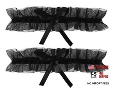 PENTA ANGEL Women Lace Garter 2Pcs Ribbon Bowknot Wedding Bridal Lace Black