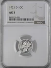 1921-D 10C MERCURY SILVER DIME DENVER MINT   NGC AG3 #8405235-001