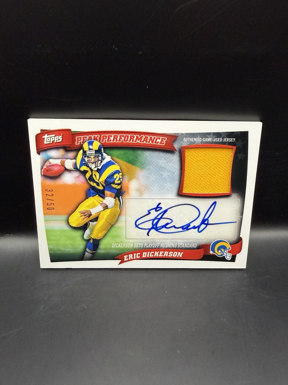 2011 Topps Football Eric Dickerson Peak Performance Game Used Relic Auto #/50 view 1