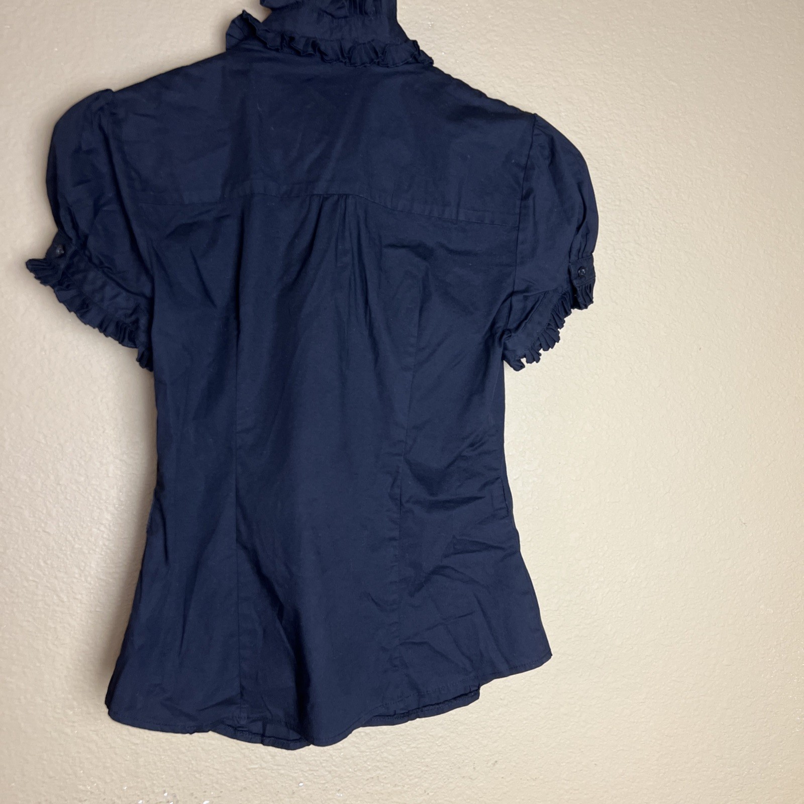 Bebe Black Button Down Ruffle Blouse Whimsigoth D… - image 7