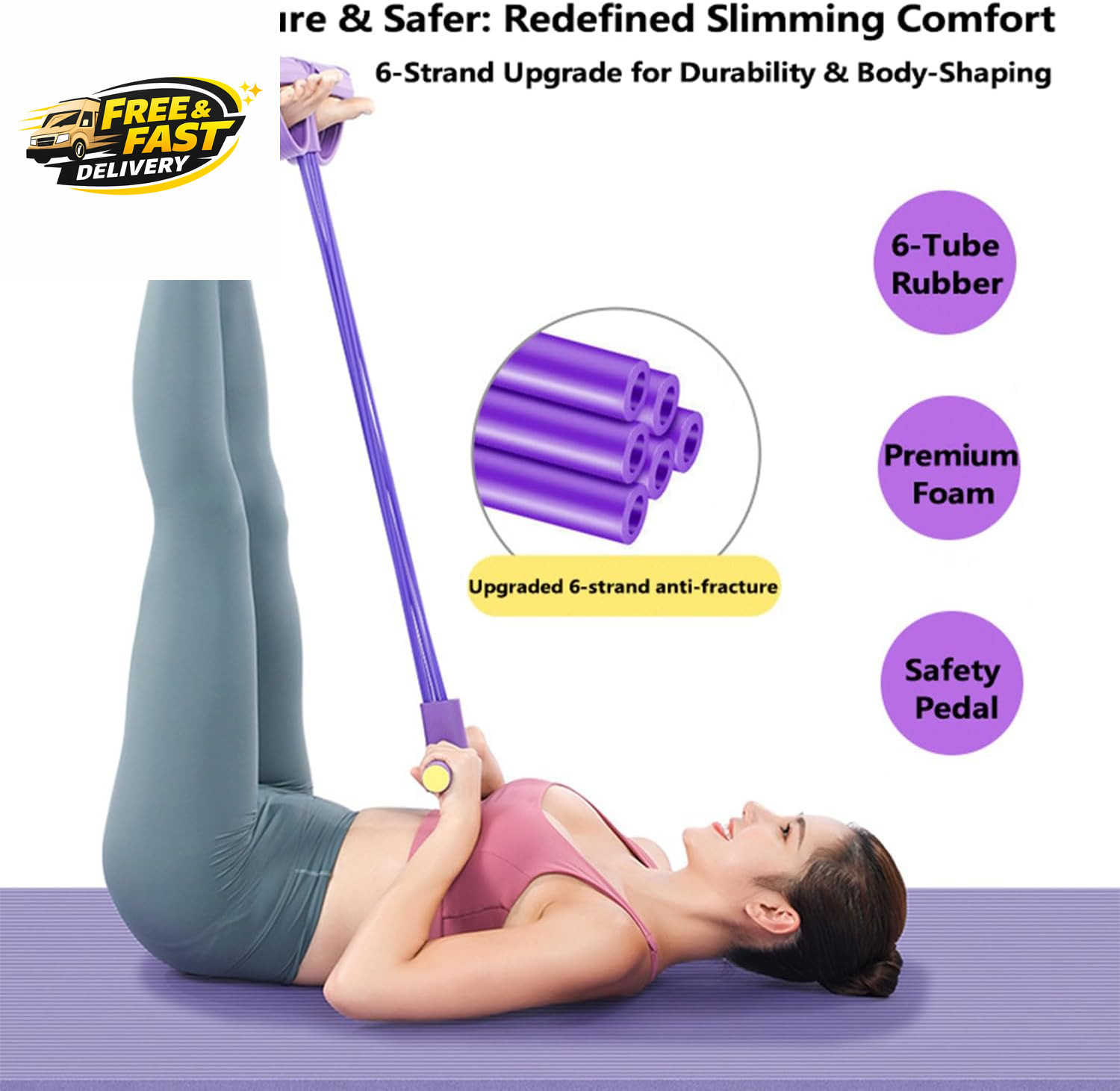 6-Tube Pedal Ankle Puller Resistance Bands with Free Figure 8 Exercise Bands 
