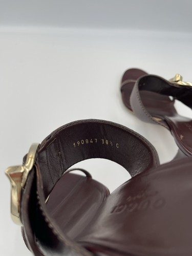 GUCCI Juanita Oxblood Burgundy Leather Sandals Gold Buckle Heels IT 38,5 US 8,5 - Bild 9 von 17