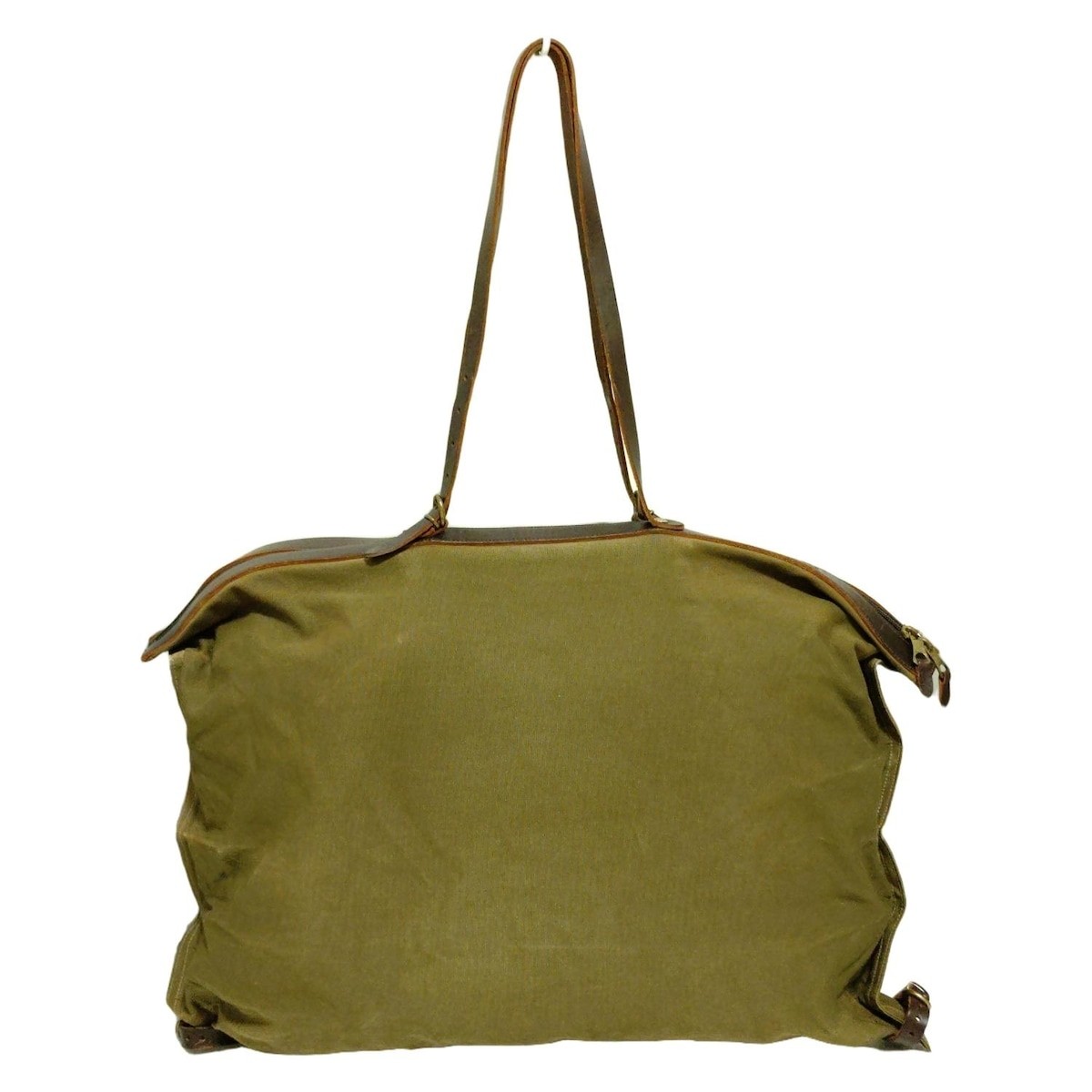 Auth IL BISONTE - Khaki Dark Brown Canvas Leather Shoulder