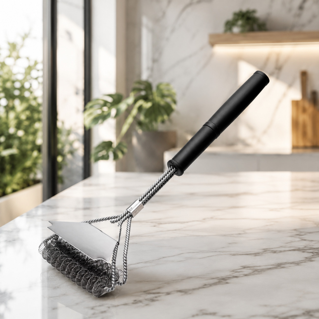 Brosse barbecue robuste double tête en inox à désincruster la graisse