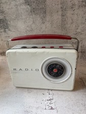 Vintage Retro Radio Tin Storage Box White Red Handle Kitchen Decor Collectible