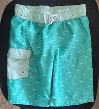 CAT  JACK Boys M medium 8 10 Swim Trunks Beach Pool Lake Shark Surf Board Green