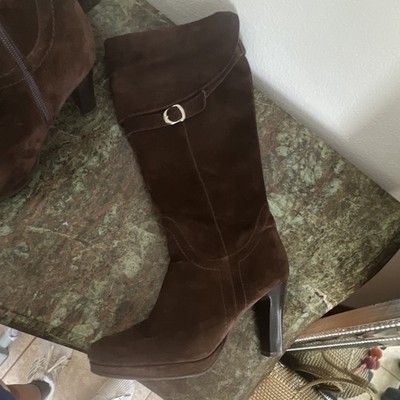 Bouchara Brown Suede Knee-High Riding Boot Women's Zip Buckle Round Toe 7.5