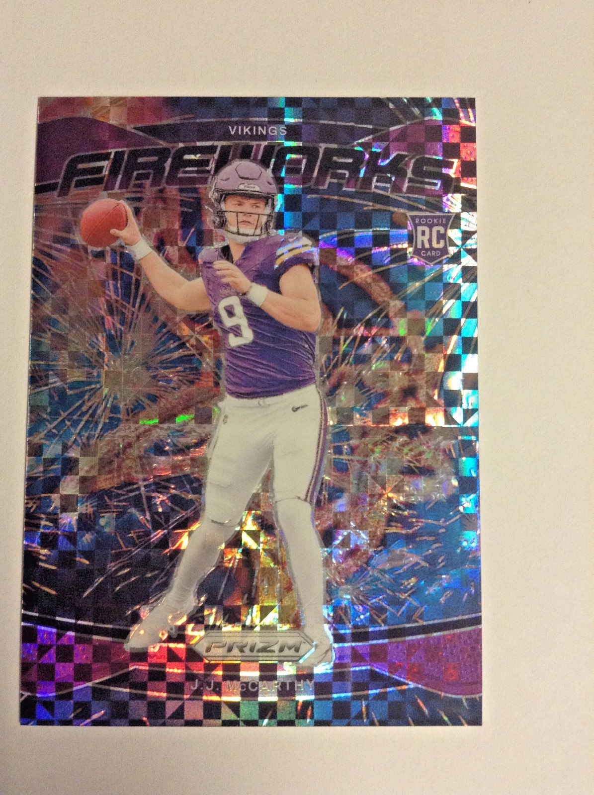 2024 Panini Prizm J.J. McCarthy Fireworks Purple Power Prizm/49 #18 VIKINGS!!