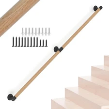 4FT Round Wooden Stair Handrail,Indoor Staircase Handrail,Wall Mount Support ...