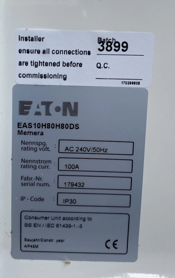 EATON MEM MEMERA EAS10H80H80DSB WAY METAL CONSUMER UNIT DUAL RCD 30MA 80A - Image 4 of 4