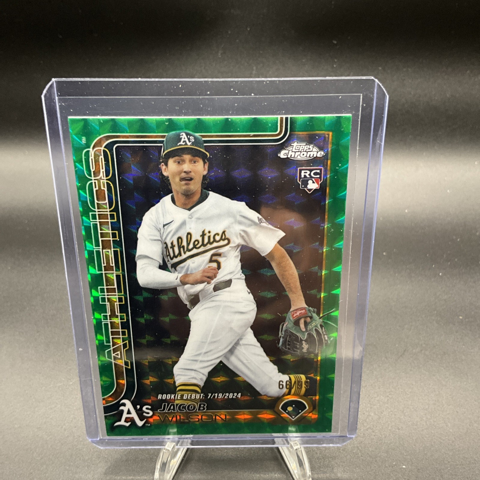 2025 Topps Chrome Jacob Wilson #96 Green Geometric Refractor 66/99 RC Athletics
