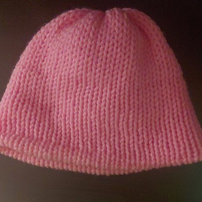 Pink Solid Knit Beanie Hat, Homemade Kids Size Unisex , Fall/Winter