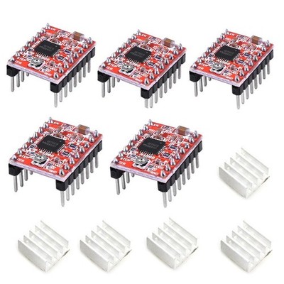 5 A4988 Stepper Driver Modules with Heat Sinks - Ideal for 3D Printing Projects