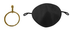 Caribbean Pirate Gold Clip-On Hoop Earring Black Satin Eye Patch Accessory Set