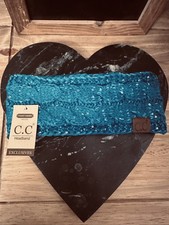 C.C. Sparkly Cable Knit Fuzzy Lined Ear Warmer Headband TEAL